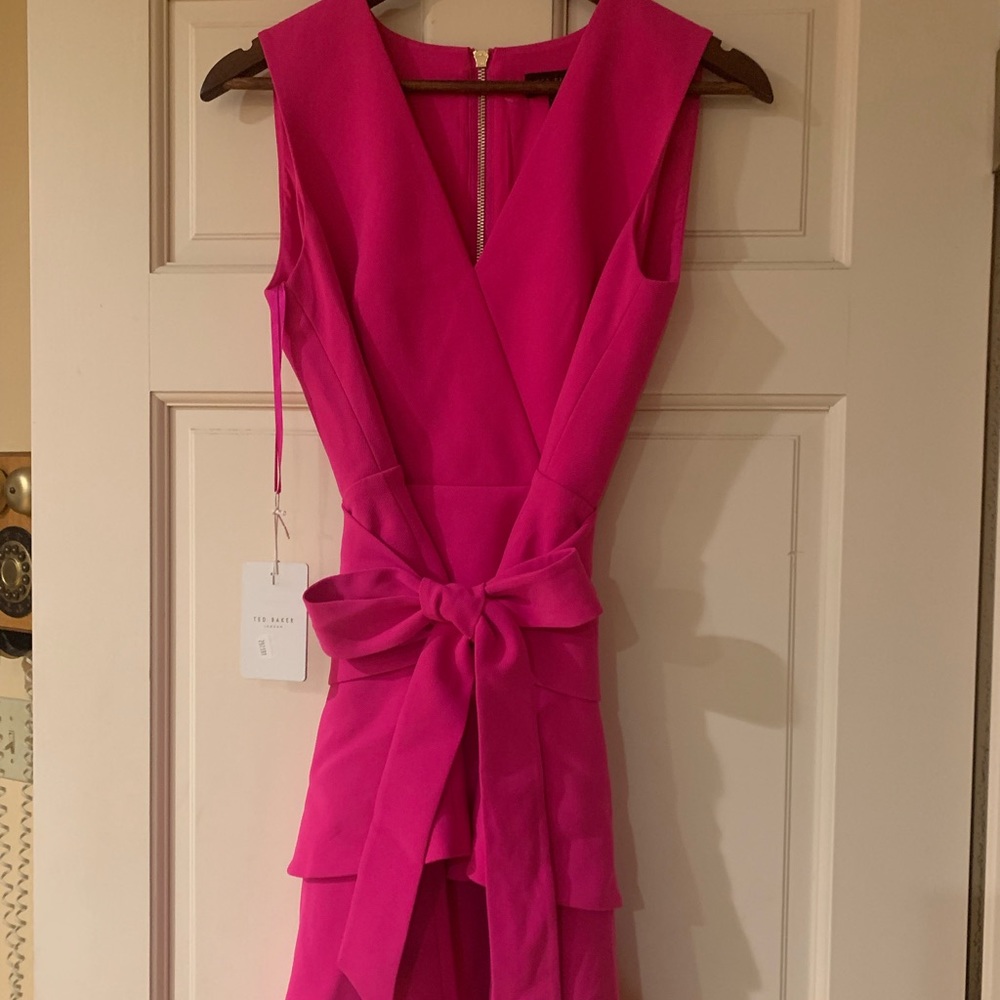 Ted Baker bright pink vneck tiered dress